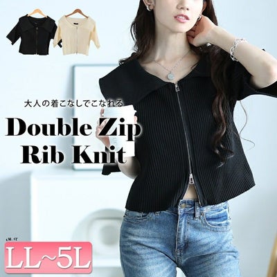 大きいサイズ レディース ビックカラースポンジリブZIPニット　sum-0025