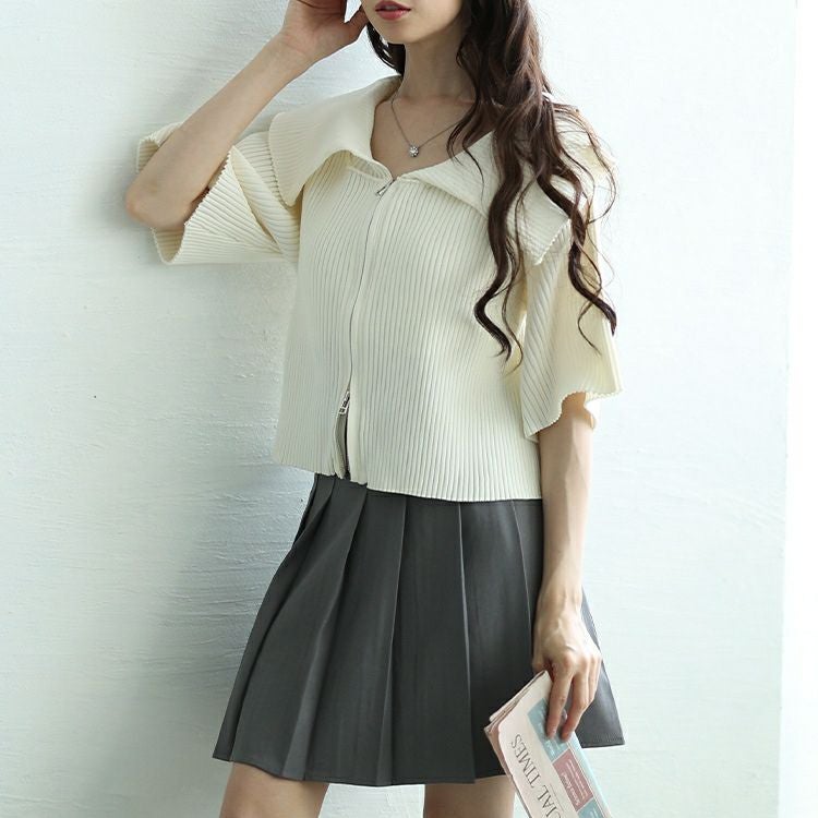 大きいサイズ レディース ビックカラースポンジリブZIPニット　sum-0025