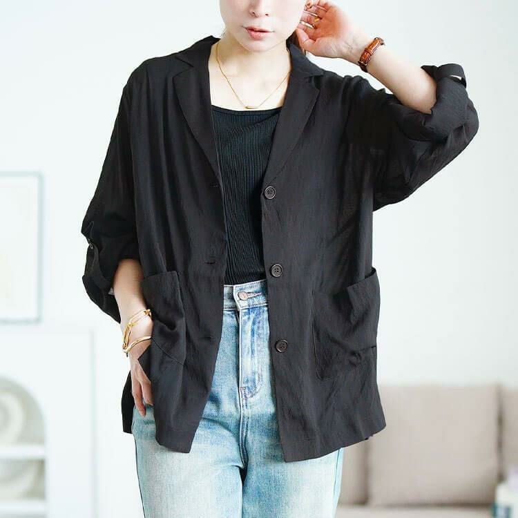 大きいサイズ レディース ロールアップスリーブシアージャケット　sw-0783 【メール便可】 ブラック