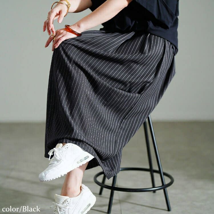 大きいサイズ レディース ストライプサイドタックスカート　sw-0794