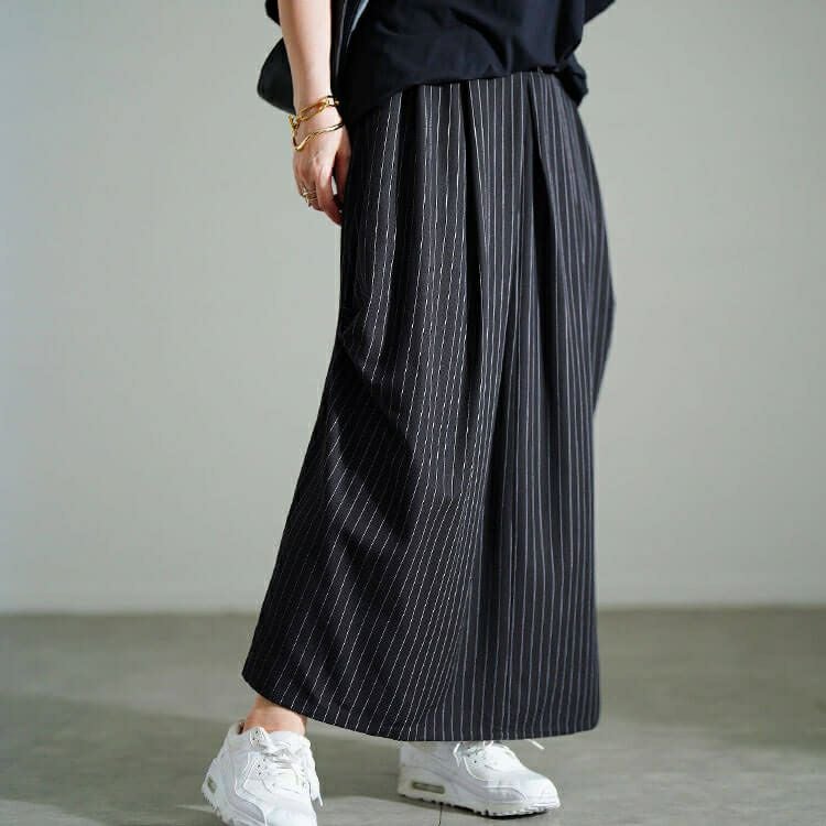 大きいサイズ レディース ストライプサイドタックスカート　sw-0794