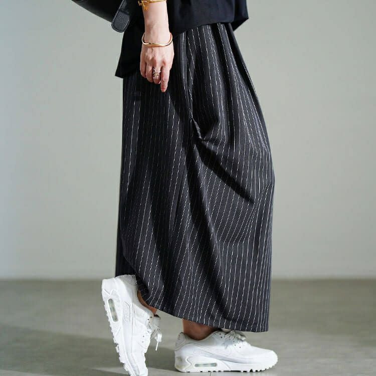 大きいサイズ レディース ストライプサイドタックスカート　sw-0794