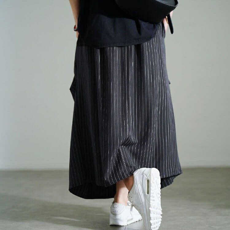 大きいサイズ レディース ストライプサイドタックスカート　sw-0794