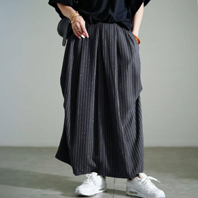 大きいサイズ レディース ストライプサイドタックスカート　sw-0794