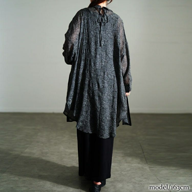 大きいサイズ レディース シアー花柄バックリボンロングシャツ　sw-0781 【メール便可】