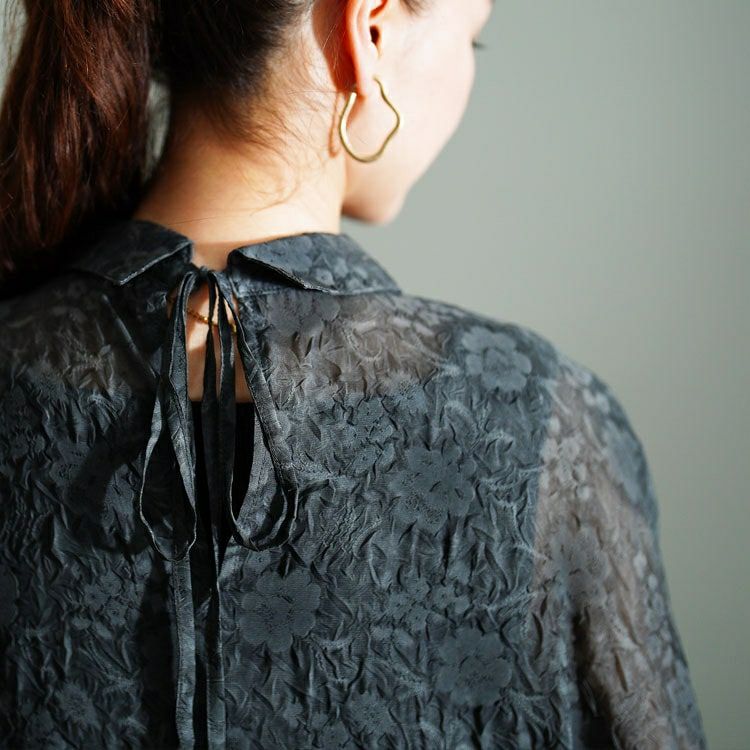 大きいサイズ レディース シアー花柄バックリボンロングシャツ　sw-0781 【メール便可】