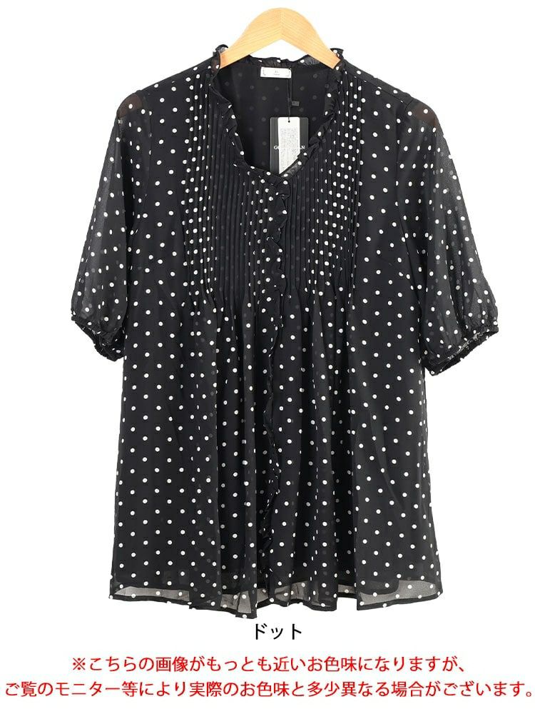 大きいサイズ レディース ドット柄プリーツシフォンフレアブラウス　goldy-1722【メール便可】