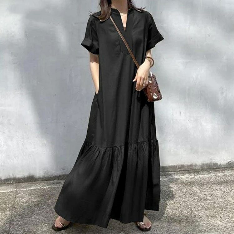 大きいサイズ レディース キーネックマキシ丈マーメイドワンピース　goldy-1719【メール便可】