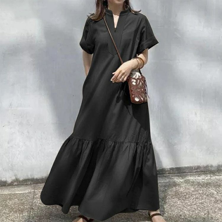 大きいサイズ レディース キーネックマキシ丈マーメイドワンピース　goldy-1719【メール便可】