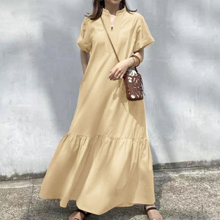 大きいサイズ レディース キーネックマキシ丈マーメイドワンピース　goldy-1719【メール便可】