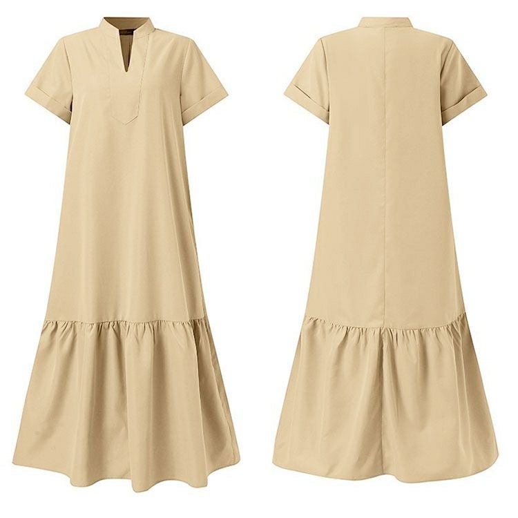 大きいサイズ レディース キーネックマキシ丈マーメイドワンピース　goldy-1719【メール便可】