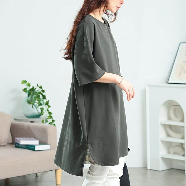 大きいサイズ レディース チェックステップヘムチュニックTシャツ　cpdai-647409