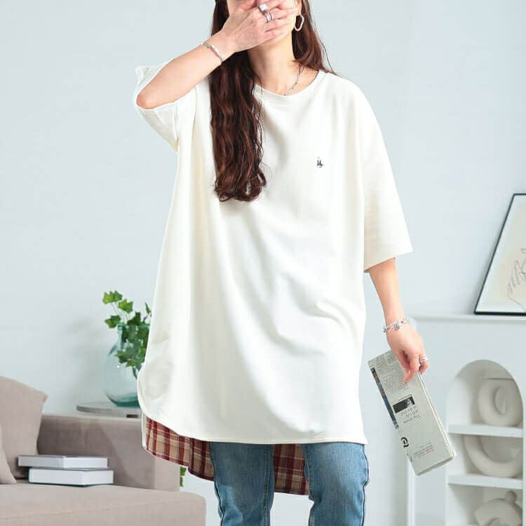 大きいサイズ レディース チェックステップヘムチュニックTシャツ　cpdai-647409