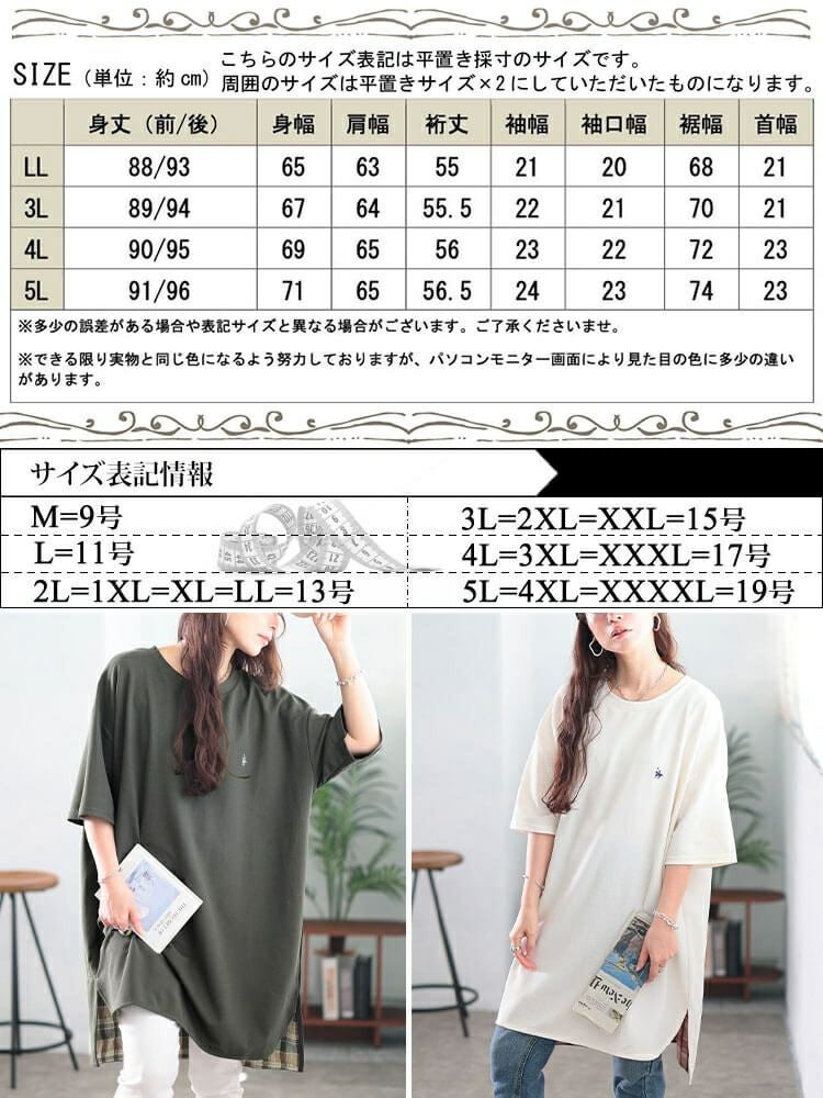 大きいサイズ レディース チェックステップヘムチュニックTシャツ　cpdai-647409