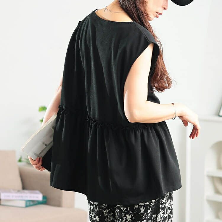 大きいサイズ レディース フリルペプラムZIPベスト　cpdai-647130 【メール便可】