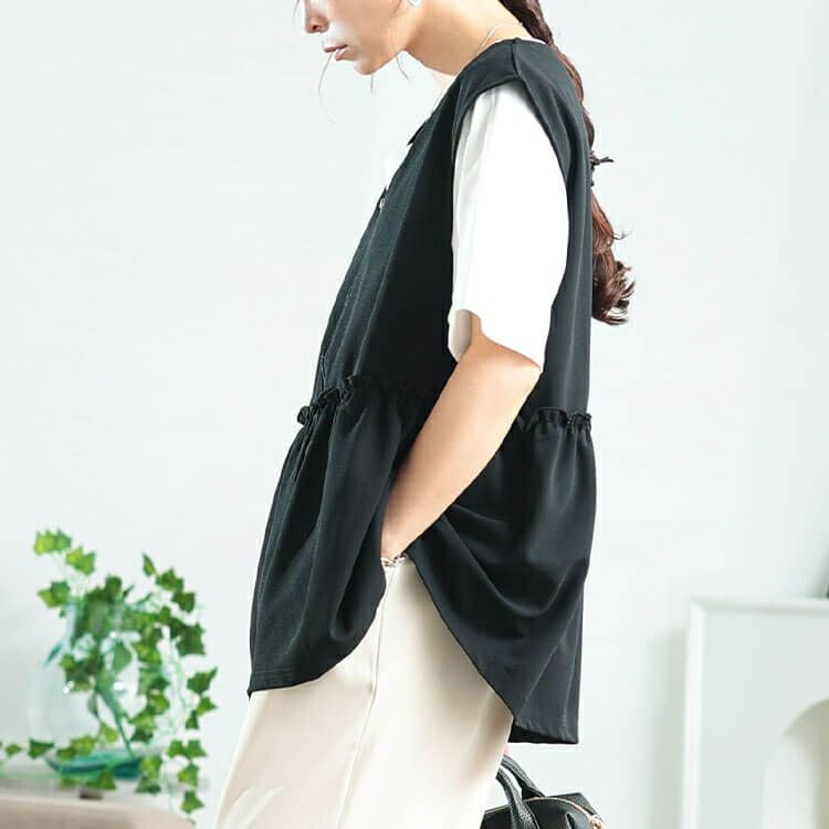 大きいサイズ レディース フリルペプラムZIPベスト　cpdai-647130 【メール便可】