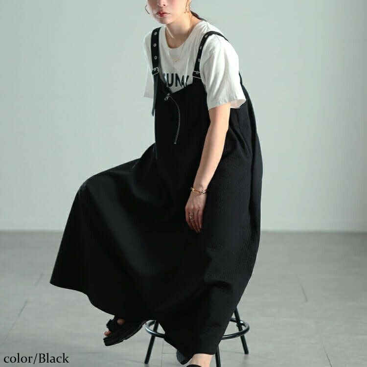 大きいサイズ レディース ラウンドヘムハーフジップジャンパースカート　sw-0789