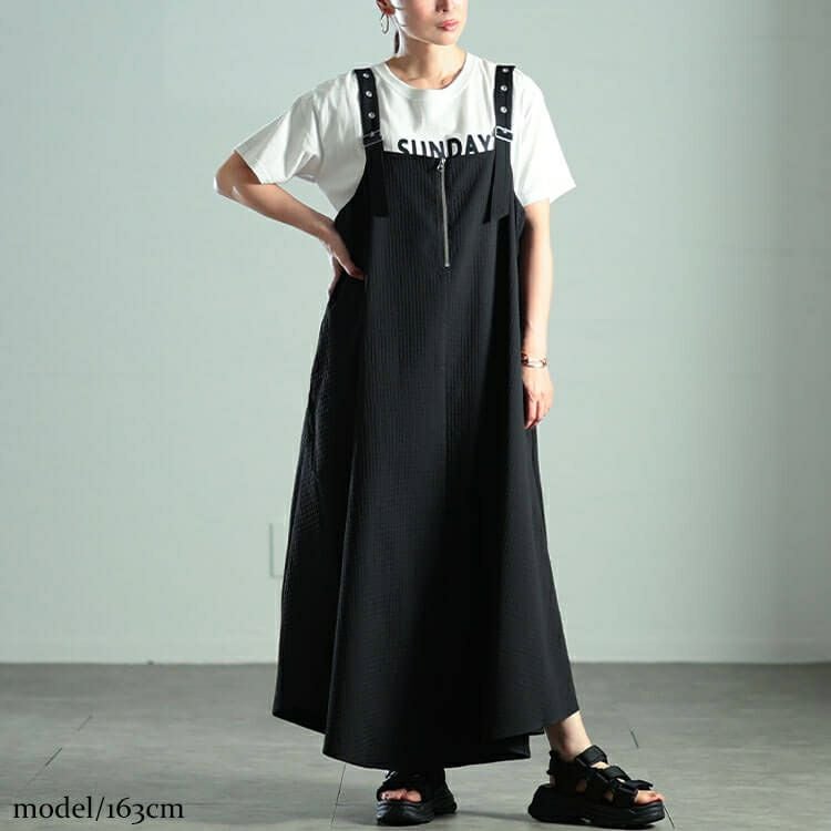 大きいサイズ レディース ラウンドヘムハーフジップジャンパースカート　sw-0789