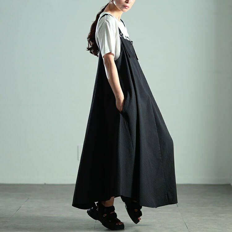 大きいサイズ レディース ラウンドヘムハーフジップジャンパースカート　sw-0789