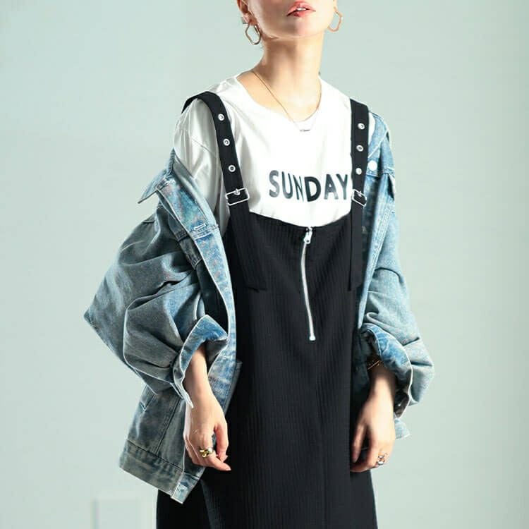 大きいサイズ レディース ラウンドヘムハーフジップジャンパースカート　sw-0789