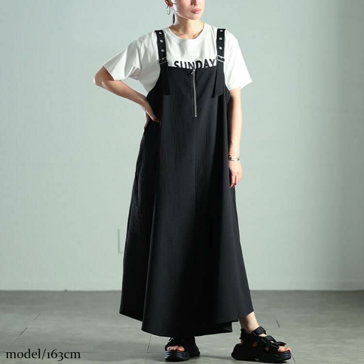 大きいサイズ レディース ラウンドヘムハーフジップジャンパースカート　sw-0789 ブラック