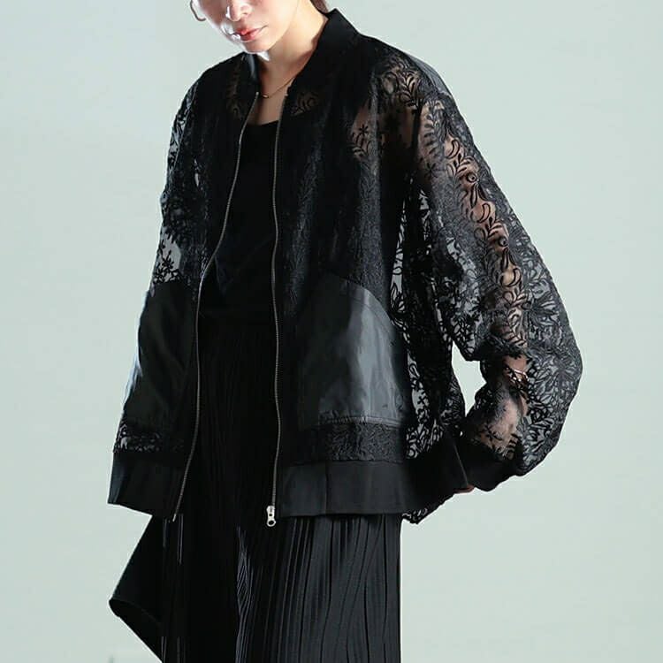 大きいサイズ レディース 花柄レース異素材切り替えMA-1ブルゾン　nw-25040 【メール便可】