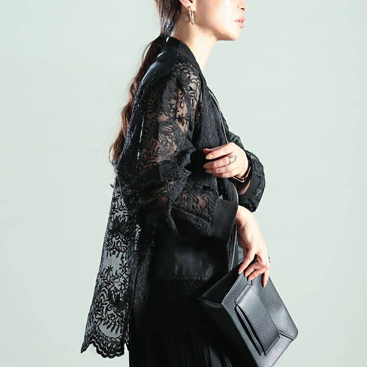 大きいサイズ レディース 花柄レース異素材切り替えMA-1ブルゾン　nw-25040 【メール便可】