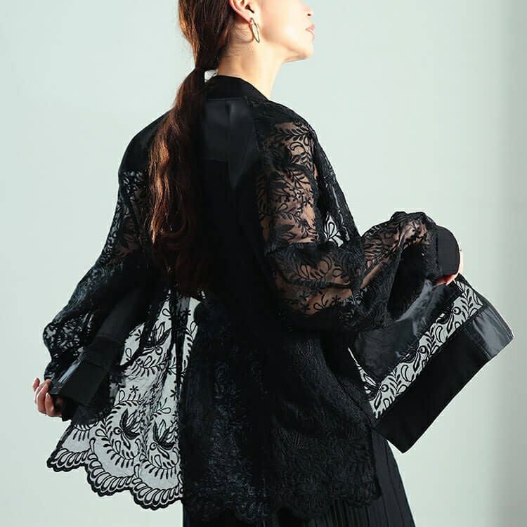 大きいサイズ レディース 花柄レース異素材切り替えMA-1ブルゾン　nw-25040 【メール便可】