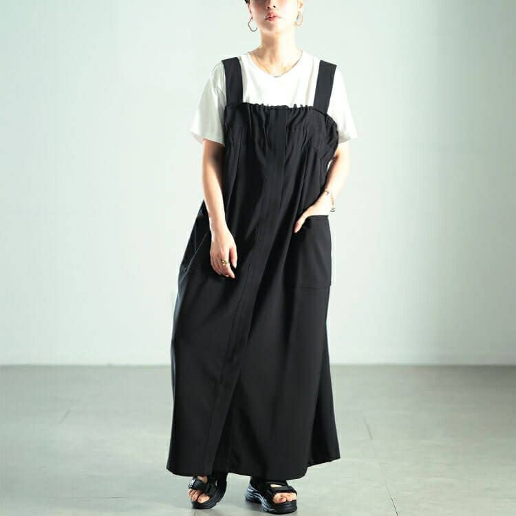 大きいサイズ レディース センタースリットZIPジャンパースカート　nw-25039