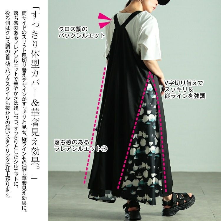 大きいサイズ レディース サイドドット柄切り替えジャンパースカート　nw-25038 【メール便可】