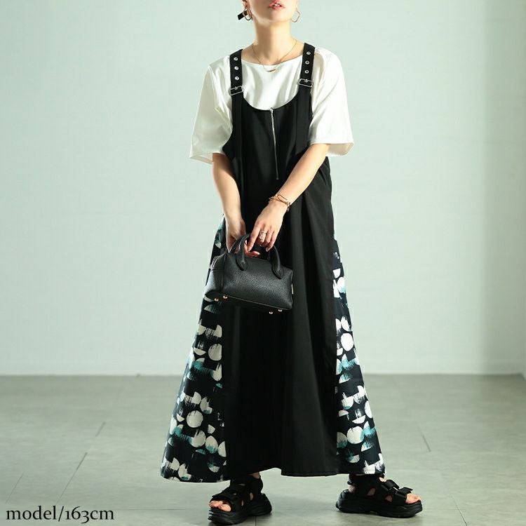 大きいサイズ レディース サイドドット柄切り替えジャンパースカート　nw-25038 【メール便可】