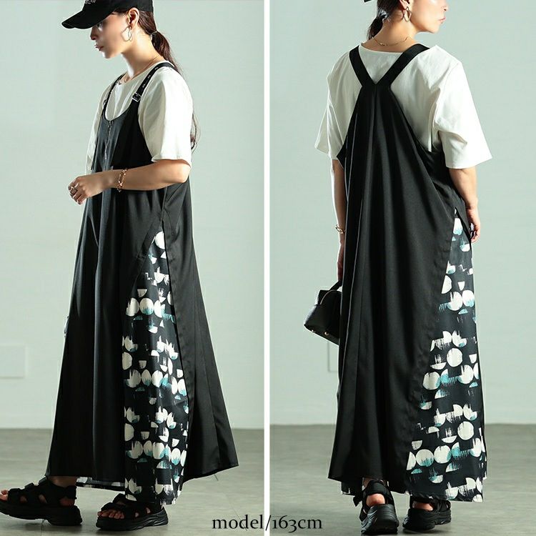 大きいサイズ レディース サイドドット柄切り替えジャンパースカート　nw-25038 【メール便可】