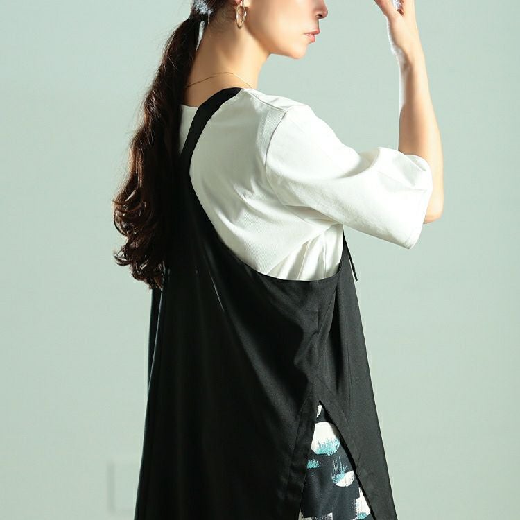 大きいサイズ レディース サイドドット柄切り替えジャンパースカート　nw-25038 【メール便可】