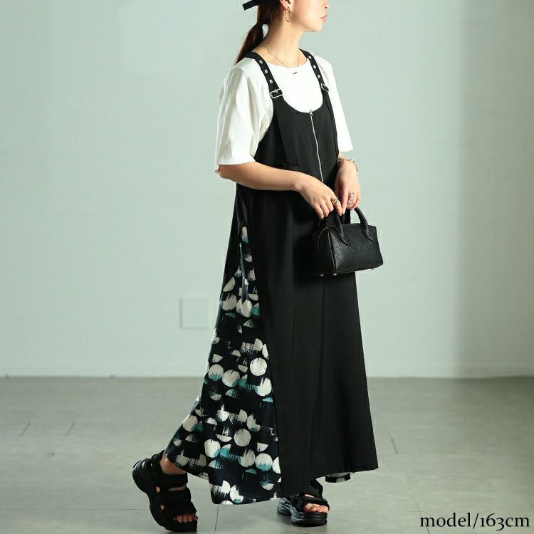 大きいサイズ レディース サイドドット柄切り替えジャンパースカート　nw-25038 【メール便可】