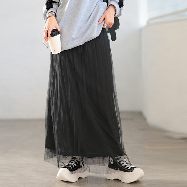 大きいサイズ レディース レイヤードチュールプリーツスカート　tog-1051