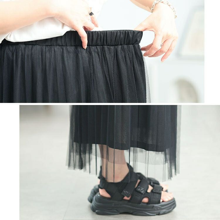 大きいサイズ レディース レイヤードチュールプリーツスカート　tog-1051