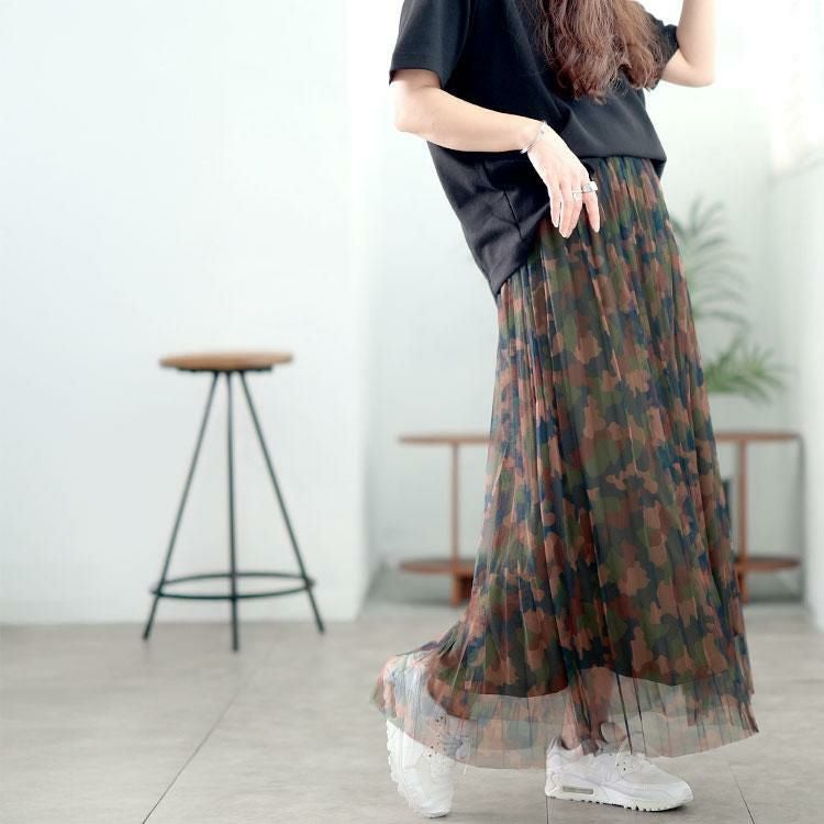 大きいサイズ レディース レイヤードチュールプリーツスカート　tog-1051 迷彩