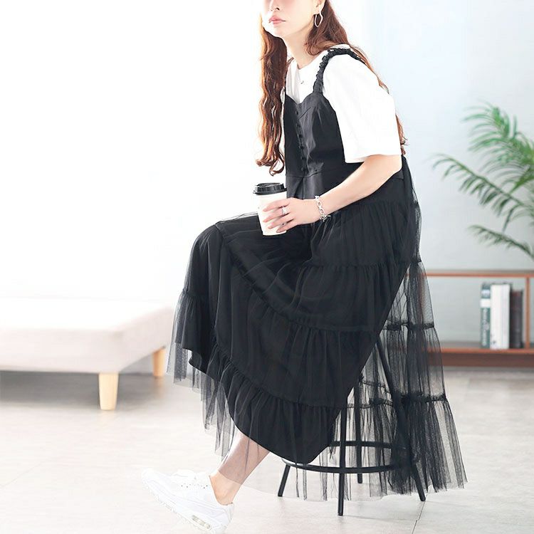 大きいサイズ レディース ティアードチュールジャンパースカート　tog-1031