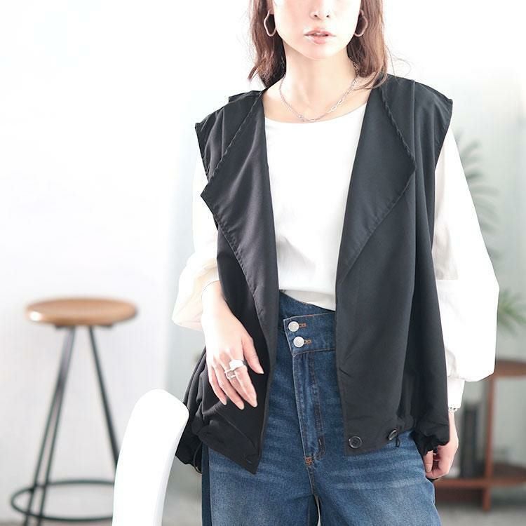 大きいサイズ レディース 裾ドロストテーラードサマーベスト　goldy-1733【メール便可】 ブラック