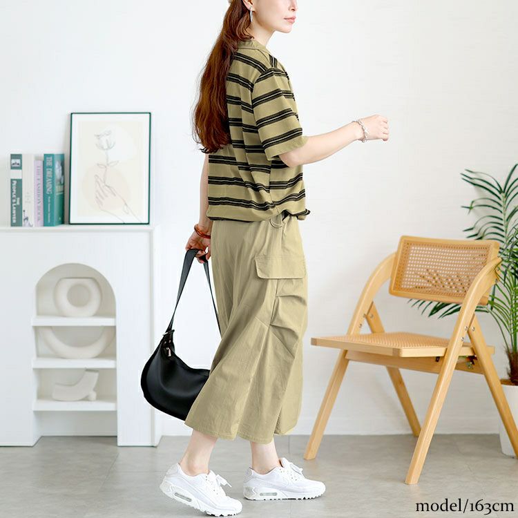 大きいサイズ レディース キーネックポロT＆ミリタリーロングスカートセット　goldy-1727