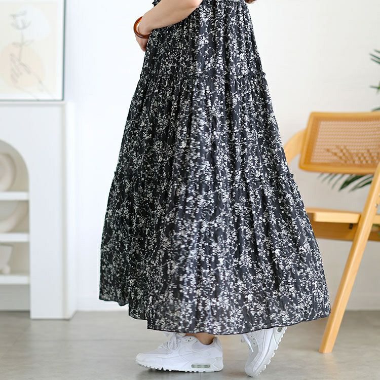 大きいサイズ レディース Tシャツドッキング小花柄ロングワンピース　goldy-1726