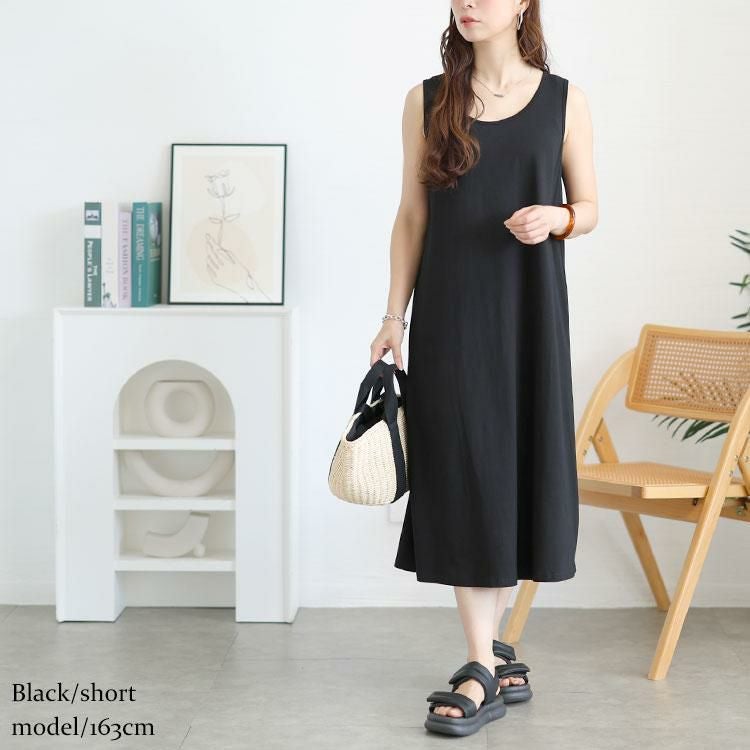 大きいサイズ レディース 選べる2丈！ノースリーブAラインワンピース　goldy-1721【メール便可】 ブラックショート