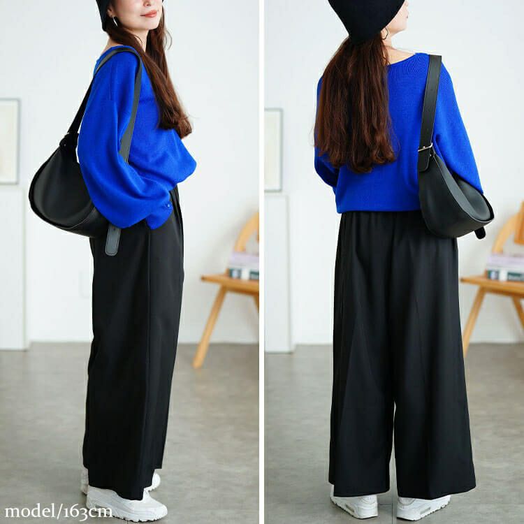 大きいサイズ レディース ベルト付きセンターシームタックワイドパンツ　tana-ww650037