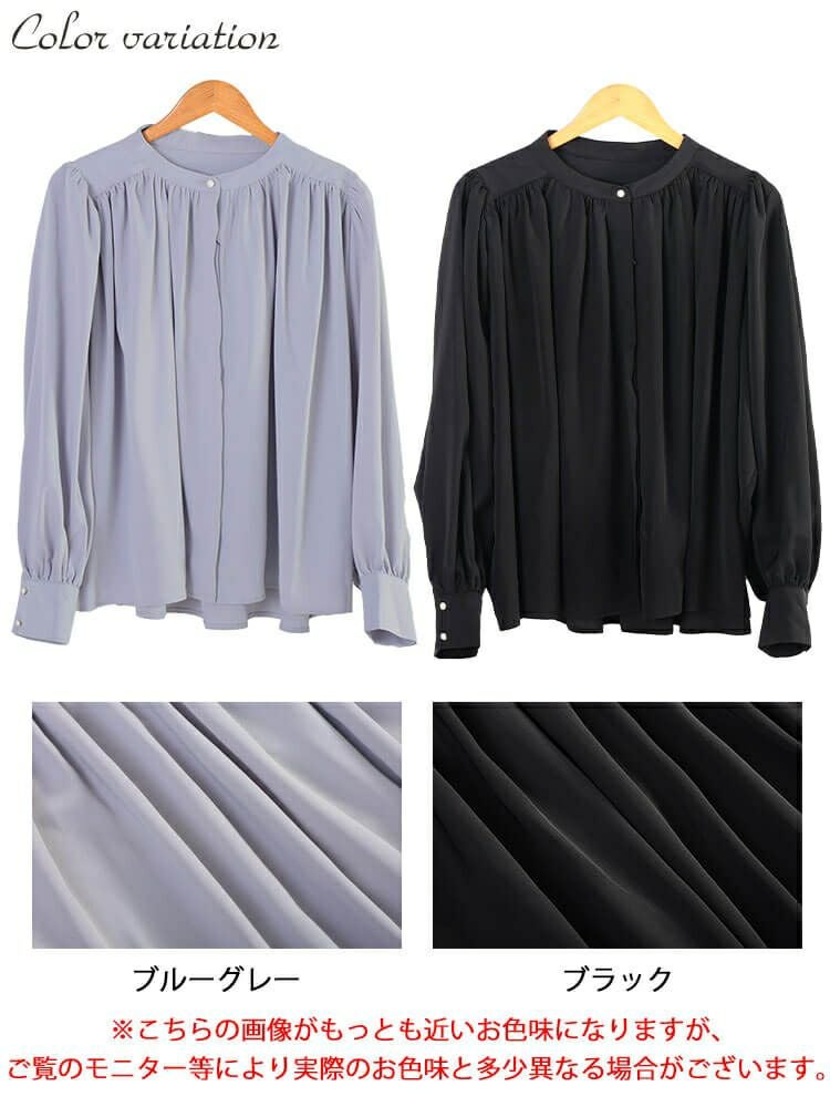 大きいサイズ レディース パールボタンバンドカラーギャザーブラウス　tana-ww650036