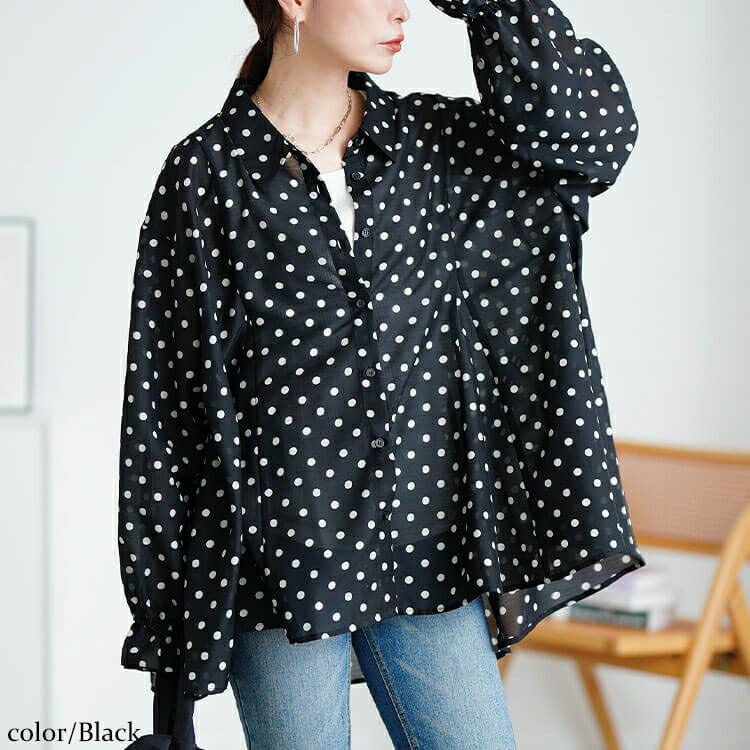 大きいサイズ レディース ドットキャンディスリーブフレアシャツ　tana-ww650035 【メール便可】