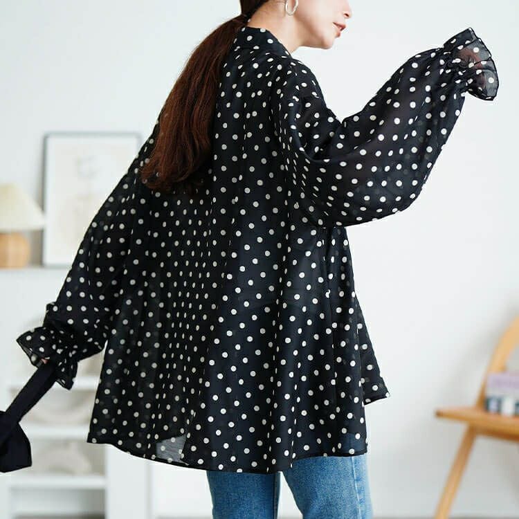 大きいサイズ レディース ドットキャンディスリーブフレアシャツ　tana-ww650035 【メール便可】