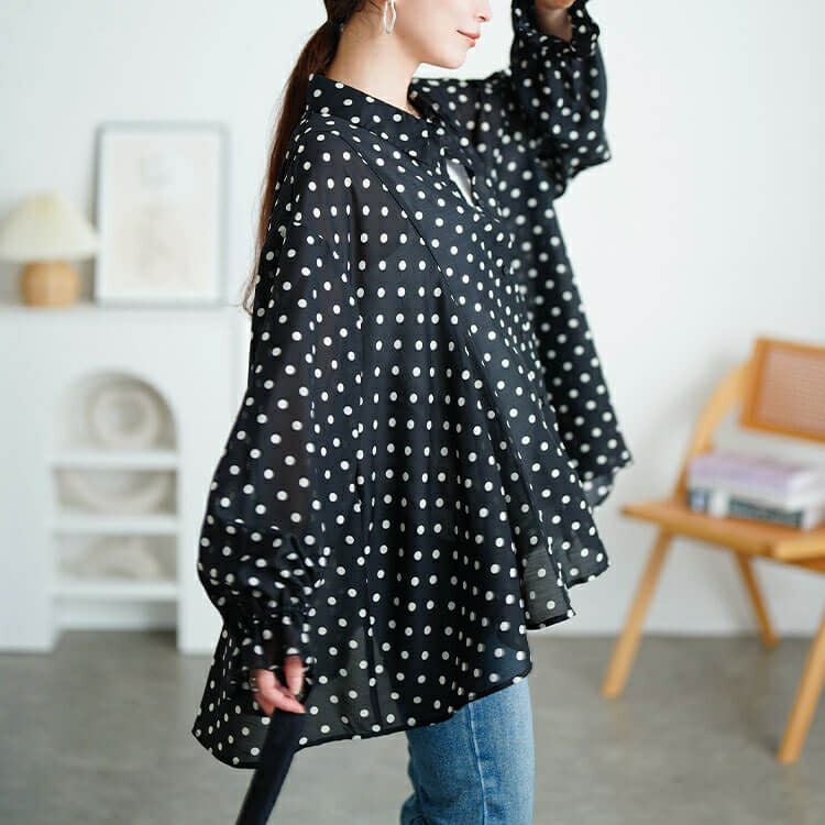 大きいサイズ レディース ドットキャンディスリーブフレアシャツ　tana-ww650035 【メール便可】