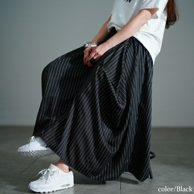 大きいサイズ レディース ストライプランダムタック変形スカート　nw-25036