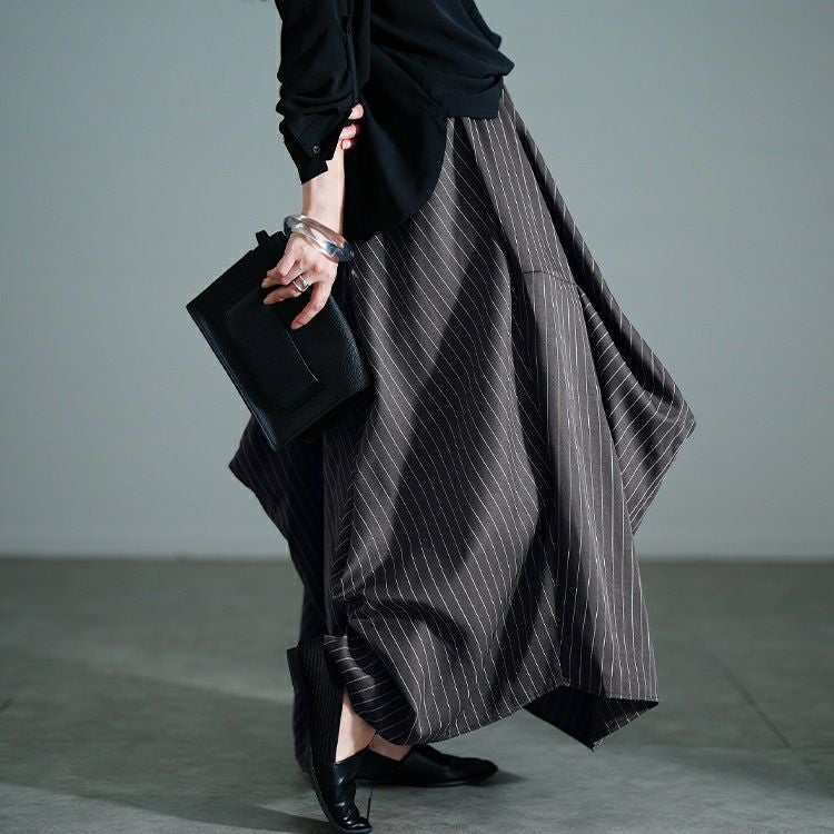 大きいサイズ レディース ストライプランダムタック変形スカート　nw-25036