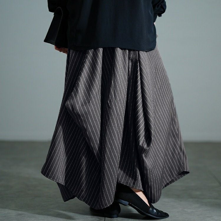 大きいサイズ レディース ストライプランダムタック変形スカート　nw-25036